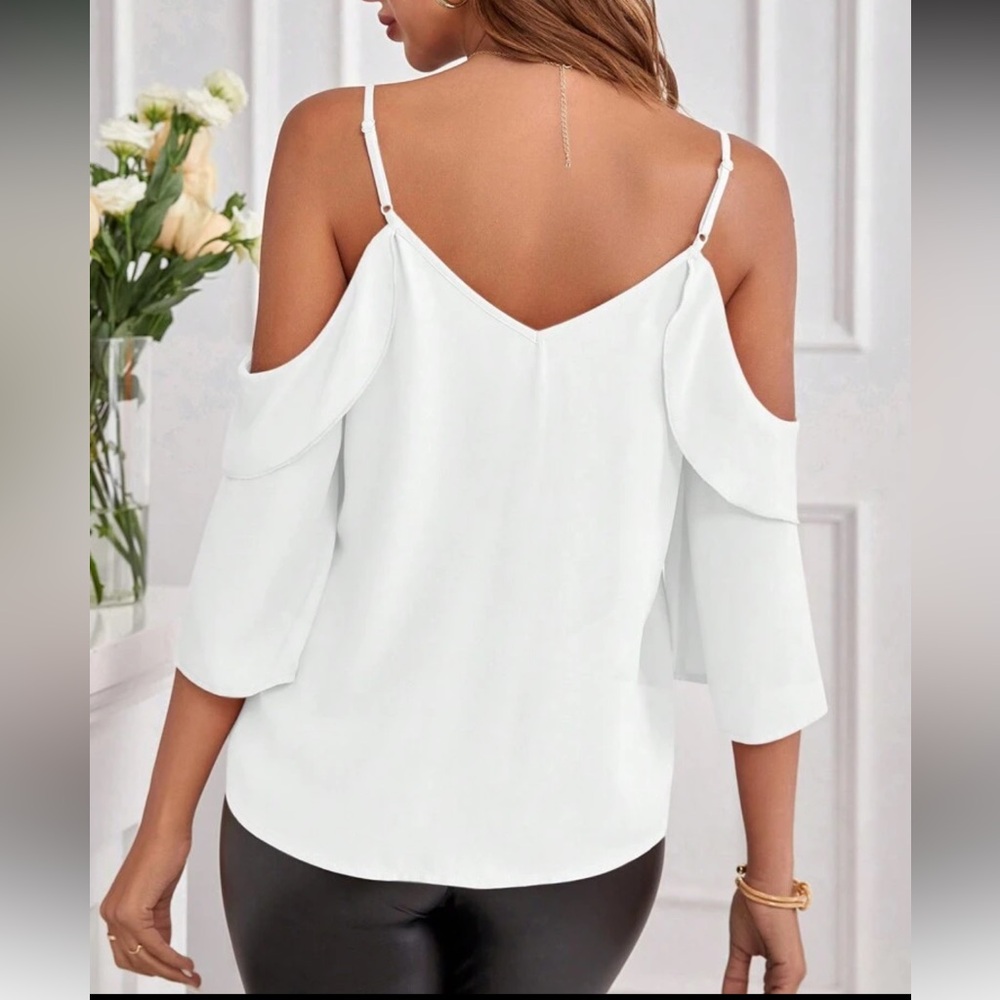 Elegant Red Ruffle Cold Shoulder Top - Picture 3 of 16